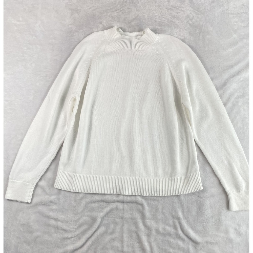 Quince Mock Neck Knit Sweater Women Sz M White 100% Organic Cotton Coastal